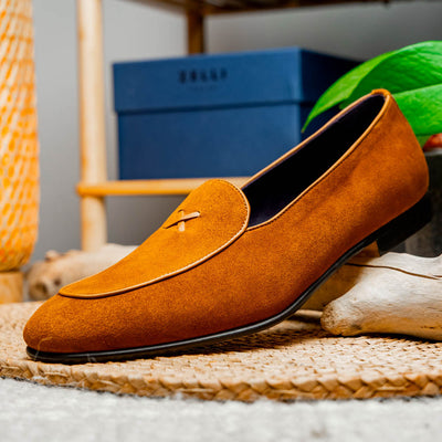 Zelli Italia Men's 16-681-CGN X Italian Sueded Goatskin Loafer, Cognac
