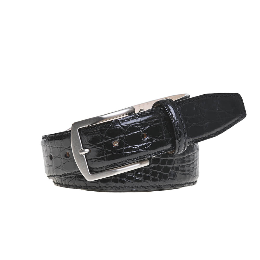 Black Caiman Crocodile Leather Belt