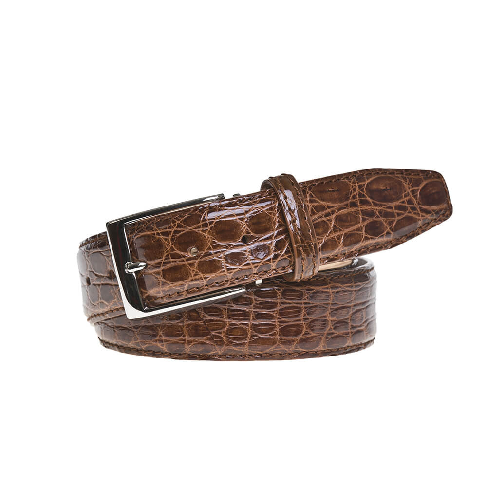 Cognac Caiman Crocodile Leather Belt