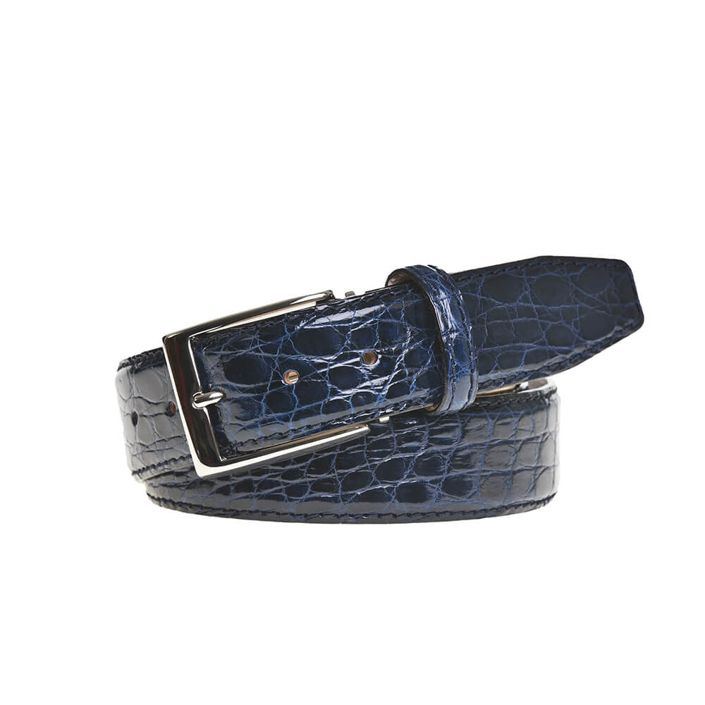 Navy Caiman Crocodile Leather Belt
