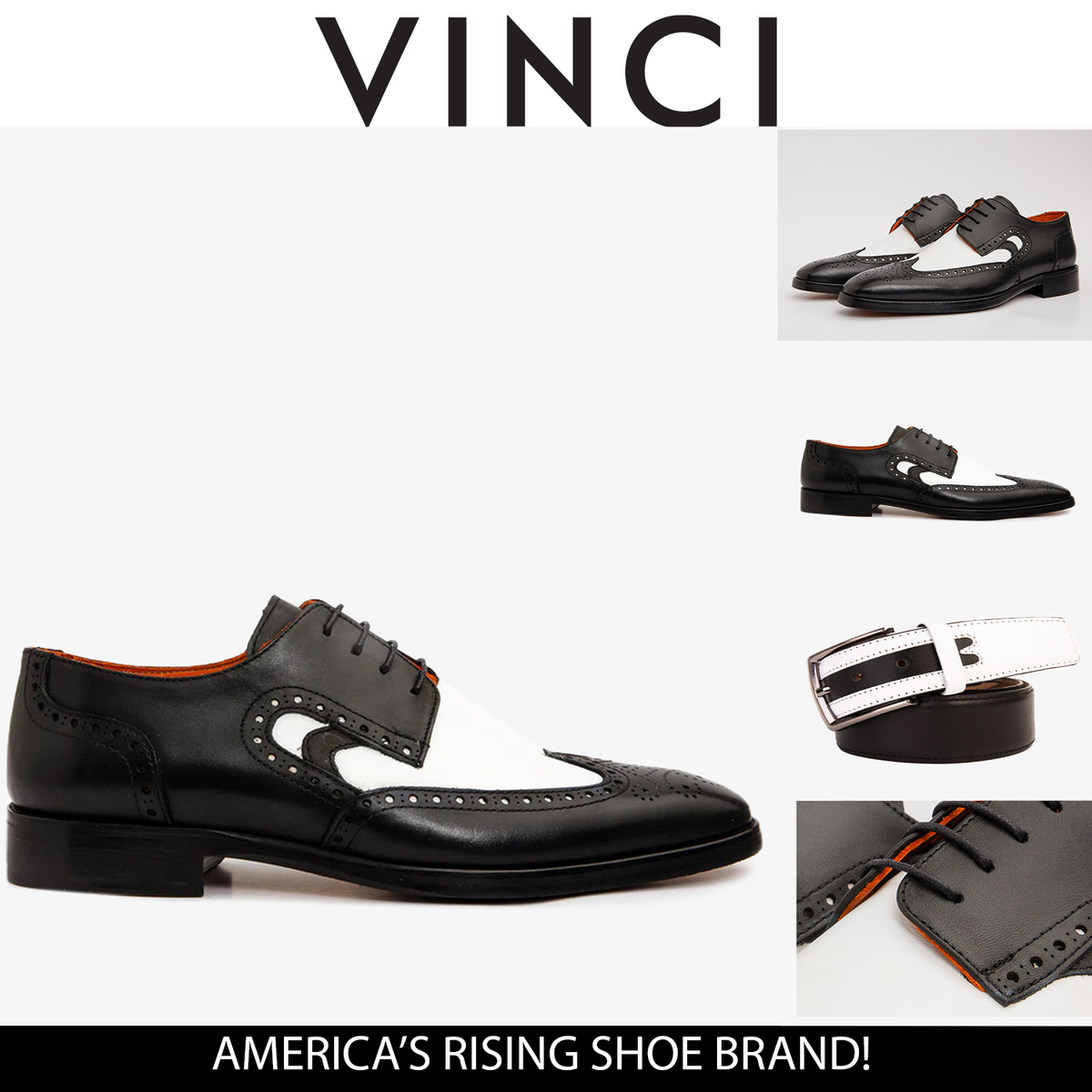 Vinci Leather The Neiva Black & White Wingtip Semi Brogue Derby Men Shoe – product view 5