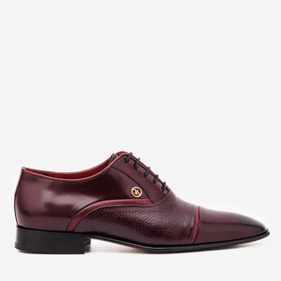 Vinci Leather The Rockwell Handmade Burgundy Leather Cap Toe Oxford Men Shoe – product view 1