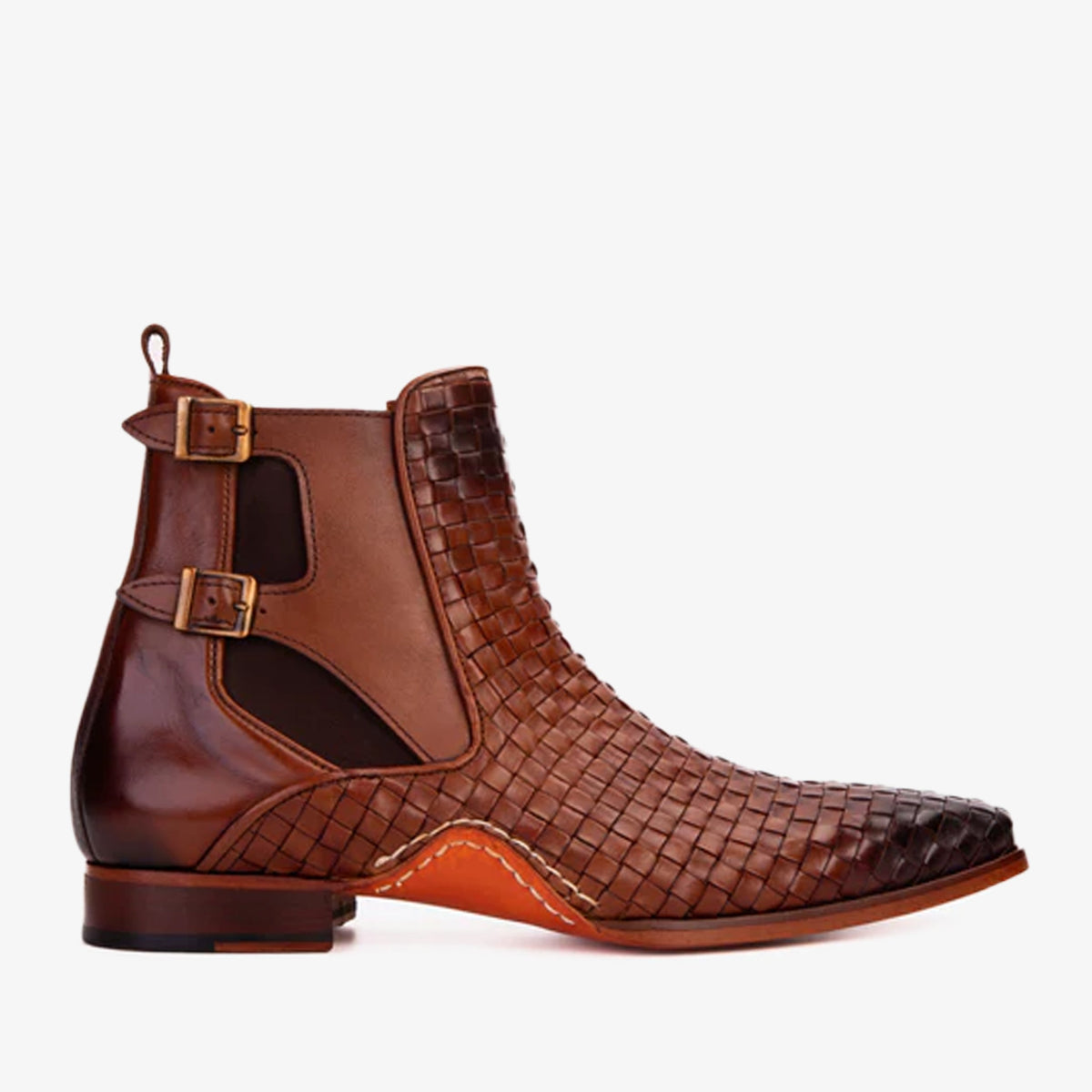 Vinci Leather The Rolls Boot Woven Tan Leather Double Monk Strap Handmade Men Shoe – product view 1