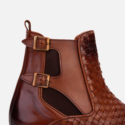 Vinci Leather The Rolls Boot Woven Tan Leather Double Monk Strap Handmade Men Shoe – product view 6