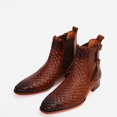 Vinci Leather The Rolls Boot Woven Tan Leather Double Monk Strap Handmade Men Shoe – product view 9