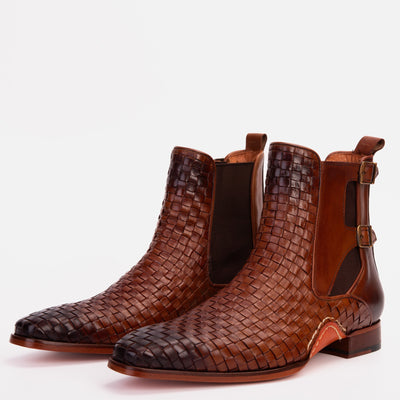 Vinci Leather The Rolls Boot Woven Tan Leather Double Monk Strap Handmade Men Shoe – product view 2