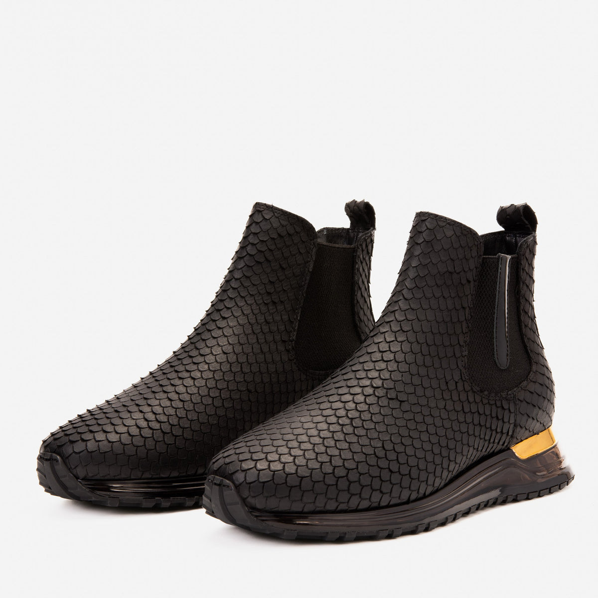 Vinci Leather The Panther Black Leather Men Chelsea Boot – top view