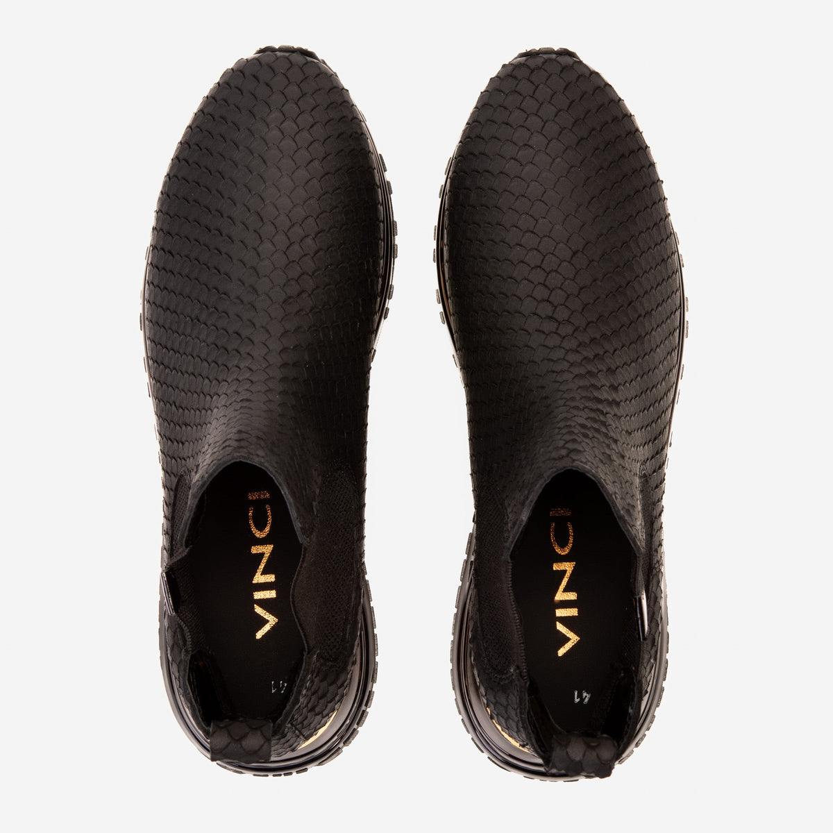 Vinci Leather The Panther Black Leather Men Chelsea Boot – top view