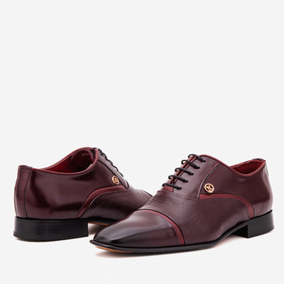 Vinci Leather The Rockwell Handmade Burgundy Leather Cap Toe Oxford Men Shoe – product view 3