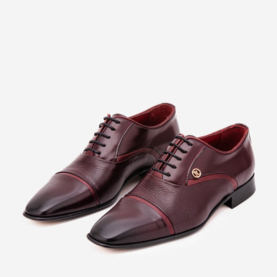 Vinci Leather The Rockwell Handmade Burgundy Leather Cap Toe Oxford Men Shoe – product view 5