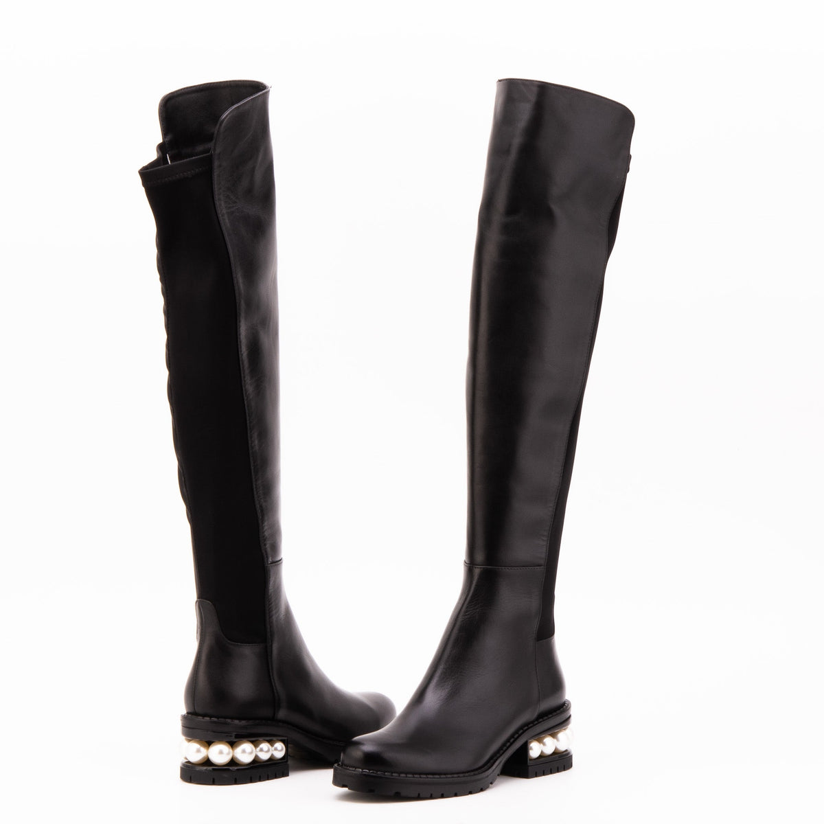Vinci Leather The Valeria Pearl Heel Knee-High Women Black Leather Boot – product view 5