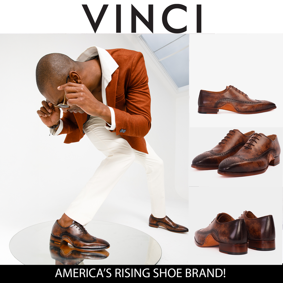 Vinci Leather The Royal Hand Craft Brown Wingtip Oxford Men Shoe – product view 9